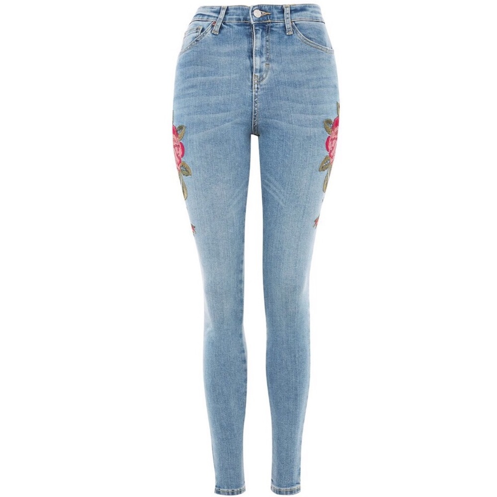 Topshop Rose Embroidered Jamie Jeans